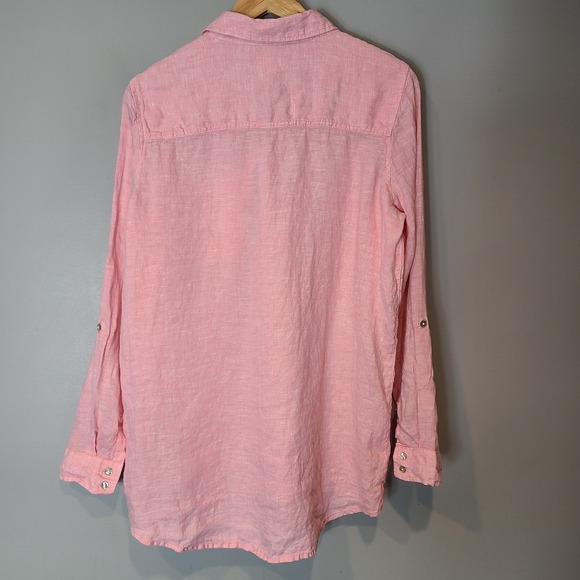Sigrid Olsen Womens Linen Blouse Top Large Coastal Minimalist Flowy Resort Pink - Picture 5 of 5